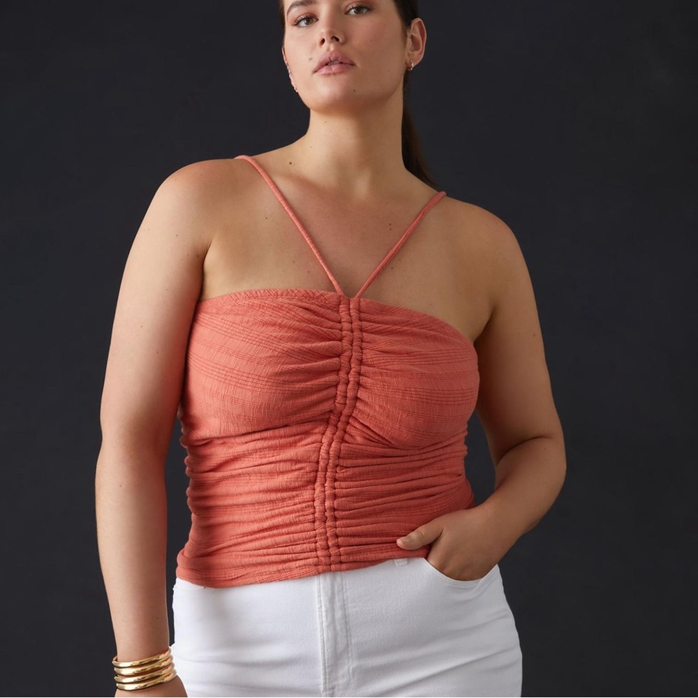 Anthropology Pilcro Ruched Ribbed Halter - Coral, Size XS